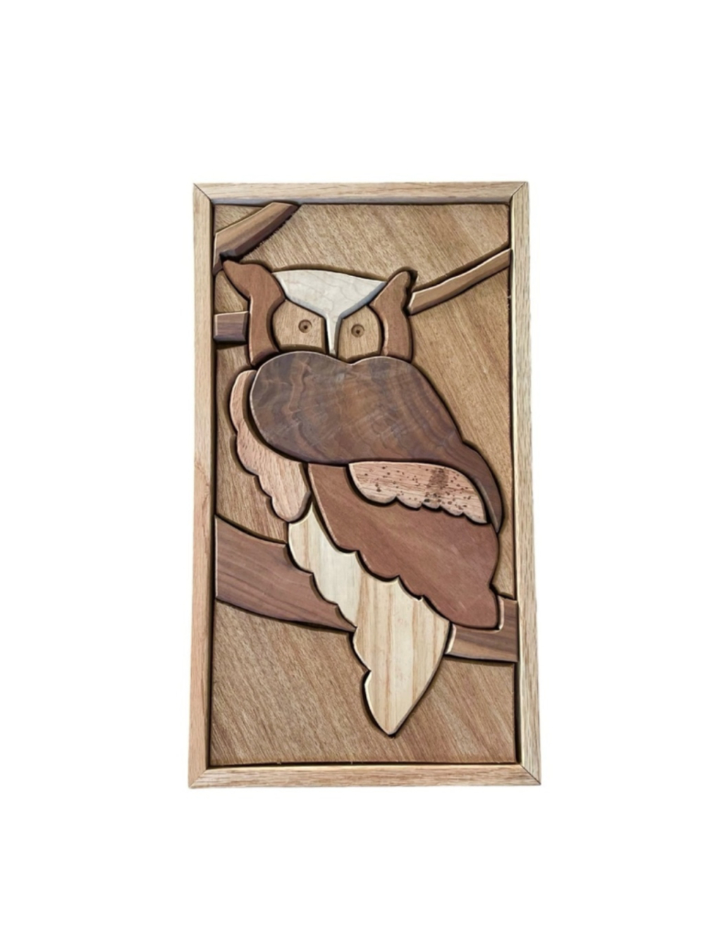 Vintage Hand Crafted Wooden Owl Art Brown Tan